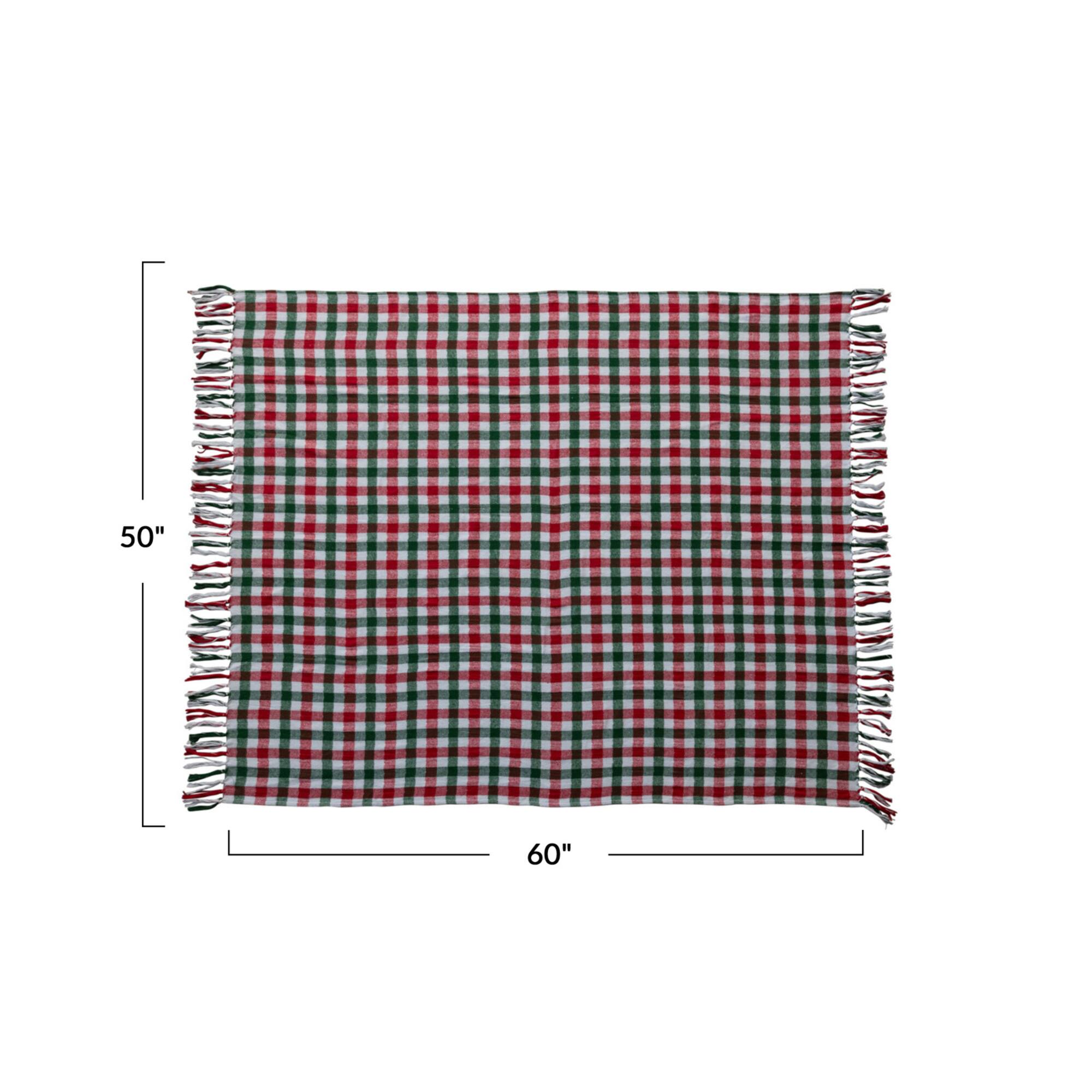 Hello Honey® 60" Red & Green Gingham Brushed Cotton Flannel Throw with Fringe